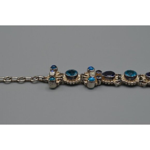 Sajen Blue Topaz Stone & Sterling Silver Link Chain Bracelet 925 Stamp 35.71g 9" - Picture 6 of 12